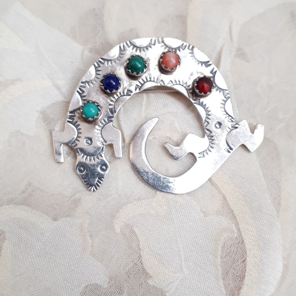 vintage sterling Navajo lizard pendant brooch - Picture 2 of 8